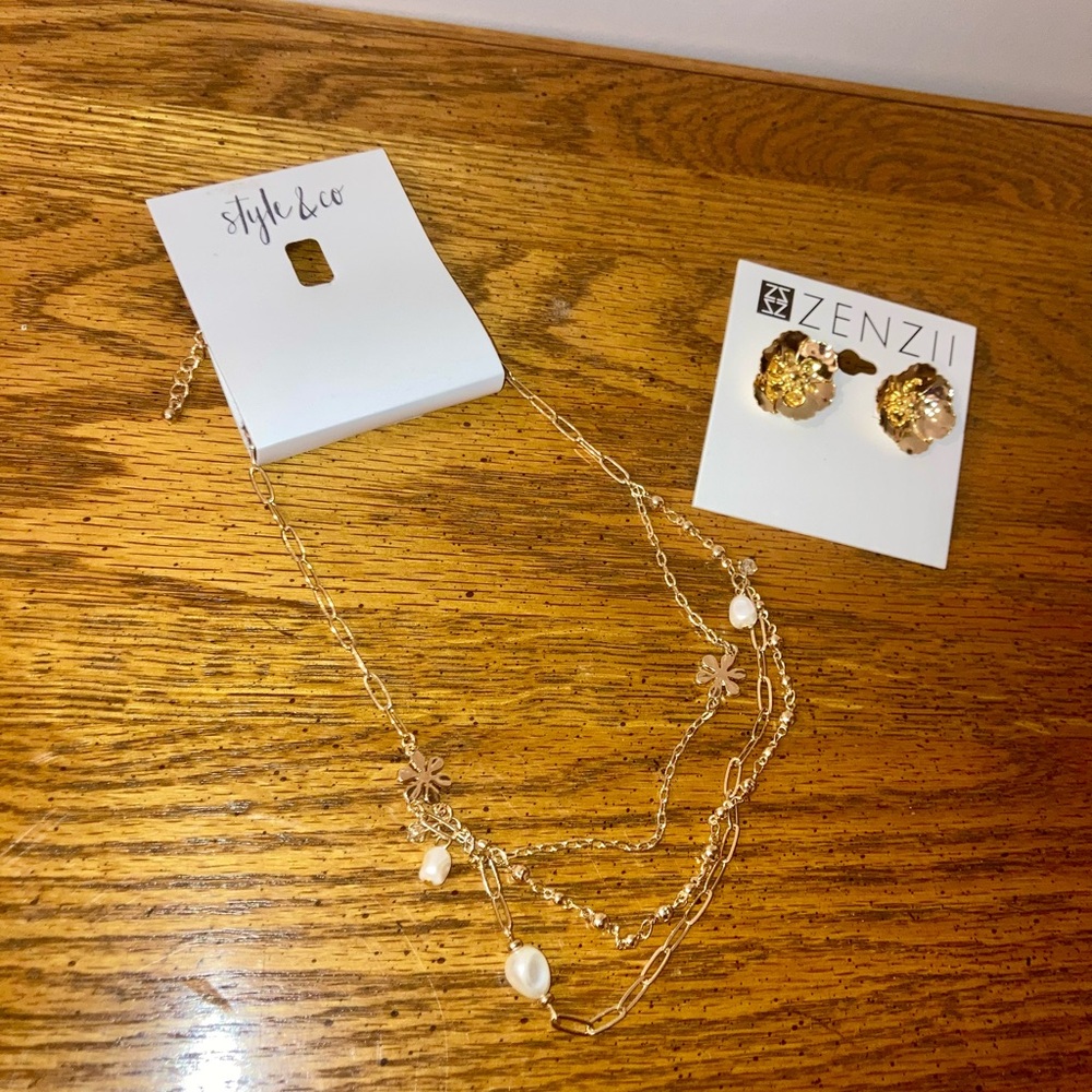 Style & Co Gold Necklace and Zenzii Earrings - NWT